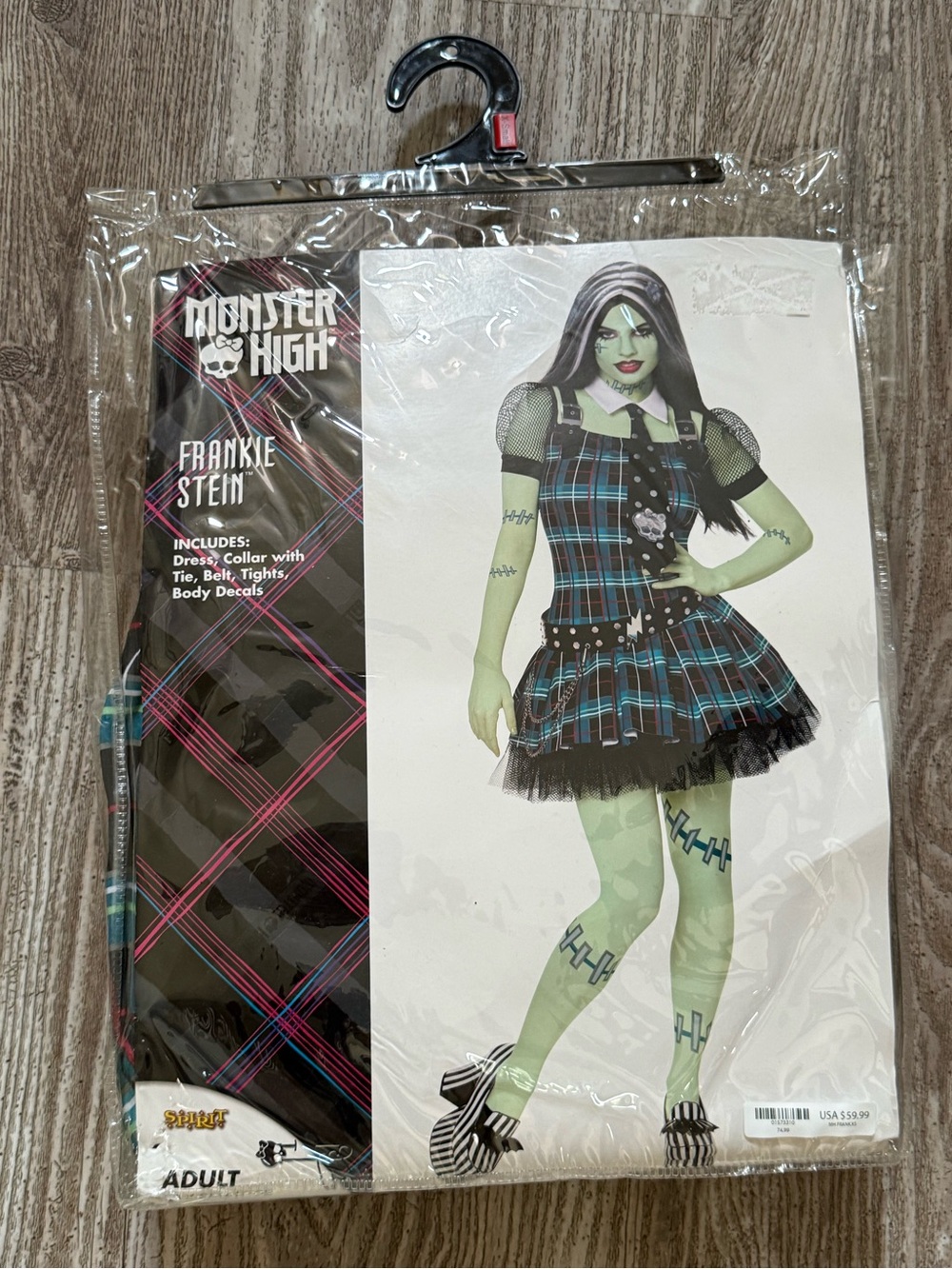 New Monster High Frankie Stein Plaid Dress Costume in Green, Blue, Black-XS